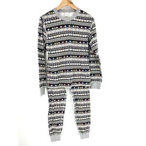 Hanna Andersson Pajama Set Small Womens Gray Storyteller Fair Isle Long John